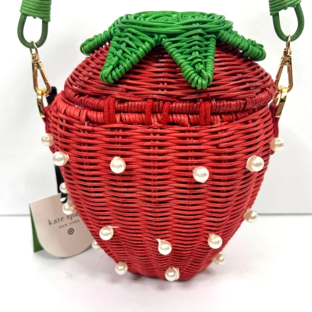 KATE SPADE NEW YORK x TARGET Strawberry Basket Bucket Bag NEW Red W Faux Pearls